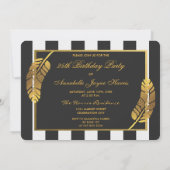 25e verjaardag gouden veters zwarte witte strepen kaart (Achterkant)