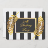25e verjaardag gouden veters zwarte witte strepen kaart (Voorkant)