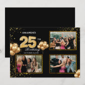 25e Verjaardag Gouden Zilveren Zwarte Ballonnen Kaart (Voorkant / Achterkant)