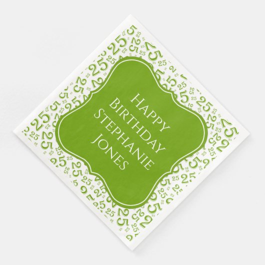 25e Verjaardag Groen/Wit Beugel Getal Patroon Servet (Hoek)