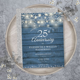 25e verjaardag Houten slingerlichten save the date Aankondigingskaart