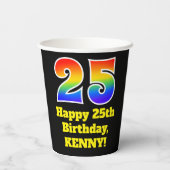 25e verjaardag: Kleurrijk, Leuk, Spannend, Regenbo Papieren Bekers (Achterkant)