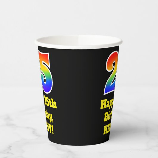 25e verjaardag: Kleurrijk, Leuk, Spannend, Regenbo Papieren Bekers (Links)