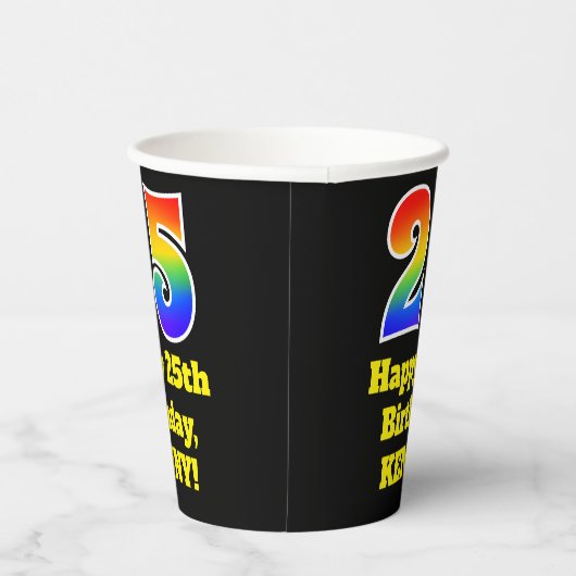 25e verjaardag: Kleurrijk, Leuk, Spannend, Regenbo Papieren Bekers (Rechts)