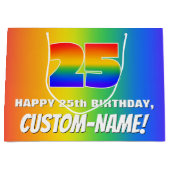 25e verjaardag: kleurrijk, vun regenboogpatroon # groot cadeauzakje (Voorkant)