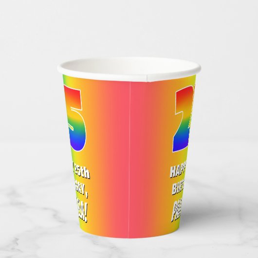 25e verjaardag: kleurrijk, vun regenboogpatroon #  papieren bekers (Rechts)