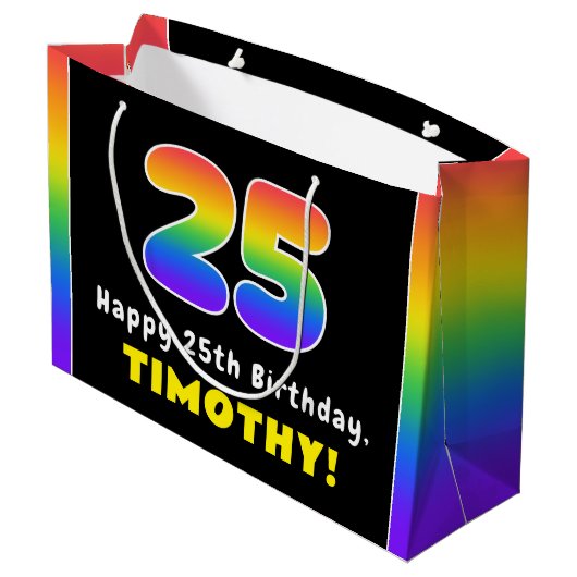 25e verjaardag: kleurrijke regenboog # 25, Naam va Groot Cadeauzakje (Achterkant Gekanteld)