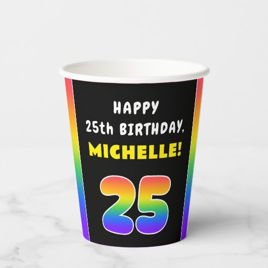 25e verjaardag: kleurrijke regenboog # 25, Naam va Papieren Bekers (Achterkant)