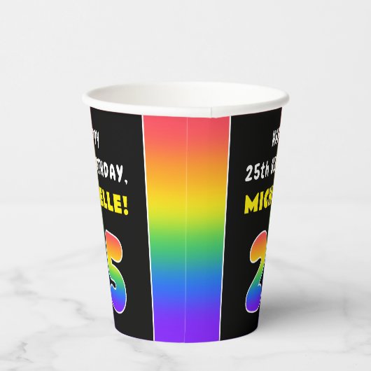 25e verjaardag: kleurrijke regenboog # 25, Naam va Papieren Bekers (Rechts)