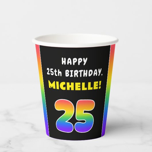 25e verjaardag: kleurrijke regenboog # 25, Naam va Papieren Bekers (Voorkant)