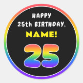 25e verjaardag: kleurrijke regenboog # 25, Naam va Ronde Sticker (Voorkant)