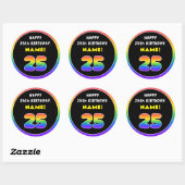 25e verjaardag: kleurrijke regenboog # 25, Naam va Ronde Sticker (Vel)