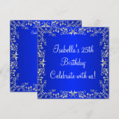 25e Verjaardag Kobalt Blauw & Zilver Bloemen Metaa Kaart (Voorkant / Achterkant)