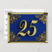 25e verjaardag Koninklijk Goud Blauw Uitnodiging (Voorkant / Achterkant)