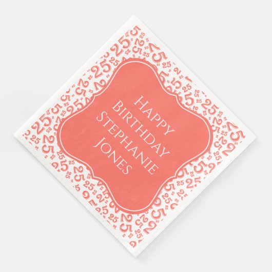 25e Verjaardag Koraal/Witte Beugel Getal Patroon Servet (Hoek)