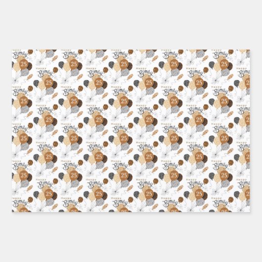 25e verjaardag Leopard Tiger Animal Print ballonne Inpakpapier Vel (Voorkant)