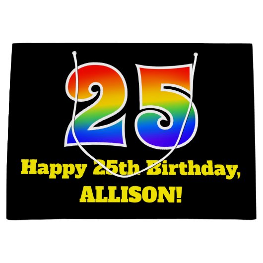 25e verjaardag ~ Leuk, Kleurrijk, Levendig, Regenb Groot Cadeauzakje (Voorkant)