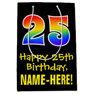 25e verjaardag: leuk, vet, kleurrijk, regenboog "2 medium cadeauzakje