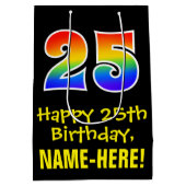 25e verjaardag: leuk, vet, kleurrijk, regenboog "2 medium cadeauzakje (Achterkant)