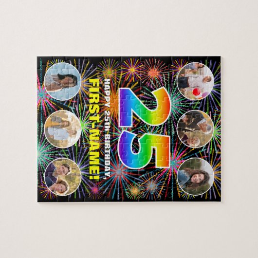 25e verjaardag: Leuke regenboog #, Aangepaste naam Legpuzzel (Horizontaal)