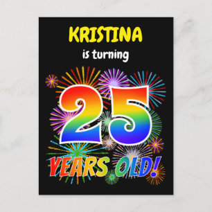 25e verjaardag - Leuke vuurwerk, regenboog uitstra Briefkaart