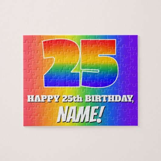 25e verjaardag — Meerkleurig regenboogpatroon "25" Legpuzzel (Horizontaal)