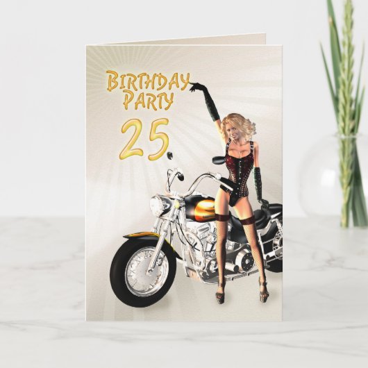 25e verjaardag met een meisje en motor (Voorkant)