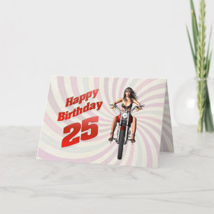 25e verjaardag met een motormeisje kaart