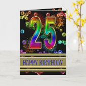 25e verjaardag met regenboogbellen en vuurwerk kaart (Gele Bloem)
