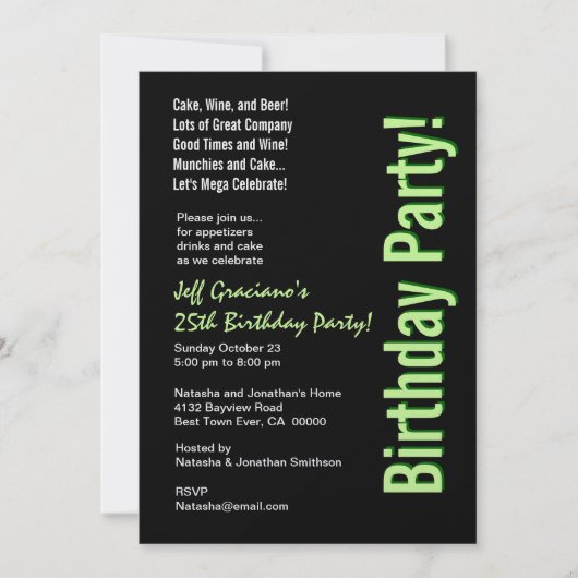 25e verjaardag Modern Black Lime Green Sjabloon Kaart (Voorkant)