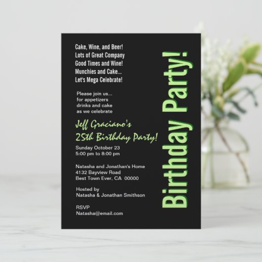 25e verjaardag Modern Black Lime Green Sjabloon Kaart (Staand voorkant)