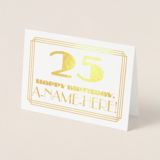 25e verjaardag; naam + Art Deco Geïnspireerd als " Folie Kaarten (Voorkant)