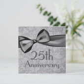 25e Verjaardag Nep Satijn Lint Metaal Papier Kaart (Staand voorkant)