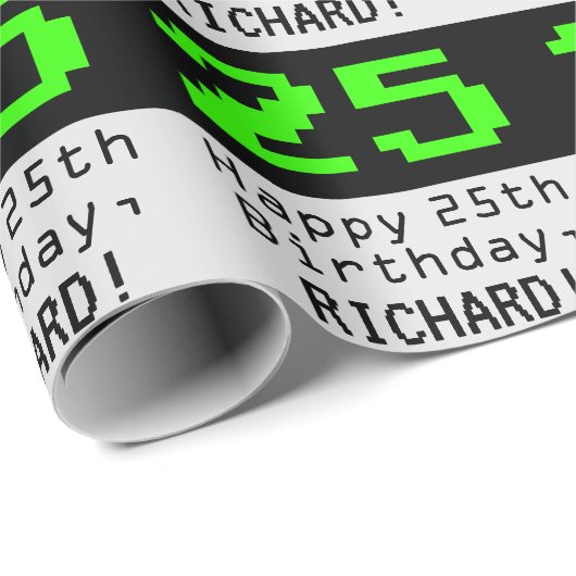 25e verjaardag - Nerdy / Geeky Style "25" en naam Cadeaupapier (Rol Hoek)