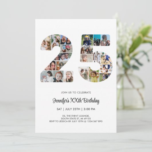 25e verjaardag nummer 25 aangepaste fotocollage kaart (Staand voorkant)