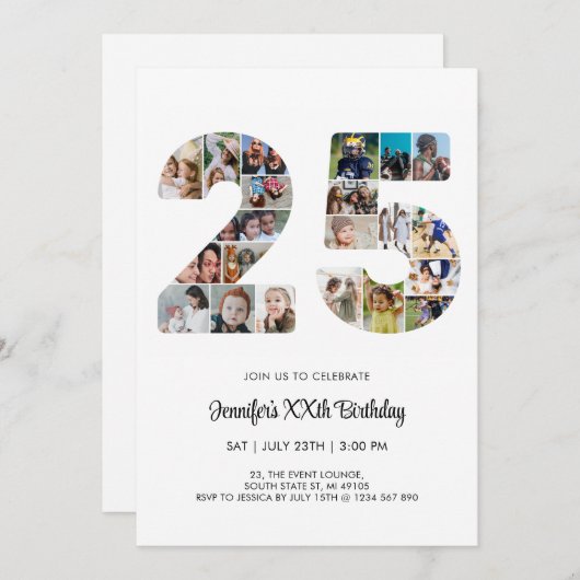 25e verjaardag nummer 25 aangepaste fotocollage kaart (Voorkant / Achterkant)