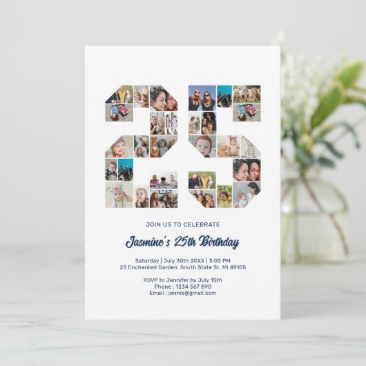 25e verjaardag nummer 25 aangepaste fotocollage kaart (Staand voorkant)