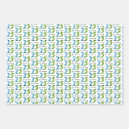 25e verjaardag nummers groen blauw inpakpapier vel