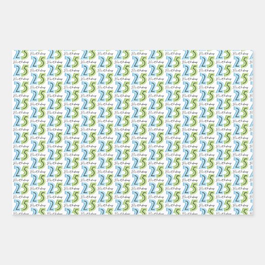 25e verjaardag nummers groen blauw inpakpapier vel (Voorkant)
