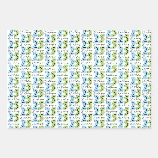 25e verjaardag nummers groen blauw inpakpapier vel (Voorkant)