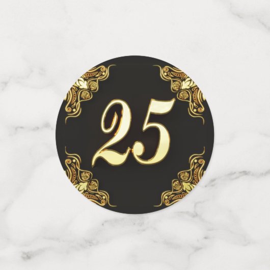 25e verjaardag of Jubileum Regal Gold en Black Confetti (Kleine voorkant)