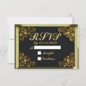 25e verjaardag of Jubileum Regal Gold en Black RSVP Kaartje (Voorkant)