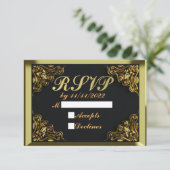 25e verjaardag of Jubileum Regal Gold en Black RSVP Kaartje (Staand voorkant)