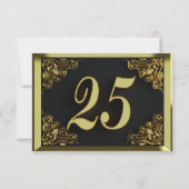 25e verjaardag of Jubileum Regal Gold en Black RSVP Kaartje (Achterkant)