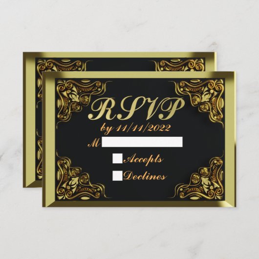 25e verjaardag of Jubileum Regal Gold en Black RSVP Kaartje (Voorkant / Achterkant)