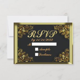 25e verjaardag of Jubileum Regal Gold en Black RSVP Kaartje