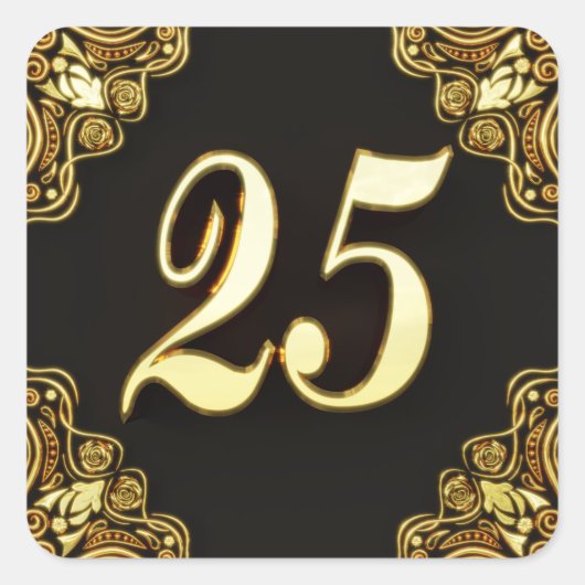 25e verjaardag of Jubileum Regal Gold en Black Vierkante Sticker (Voorkant)