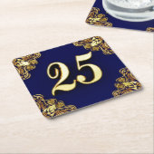 25e verjaardag of Jubileum Regal Gold en Blue Kartonnen Onderzetters (Schuin)
