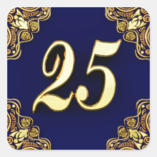 25e verjaardag of Jubileum Regal Gold en Blue Vierkante Sticker