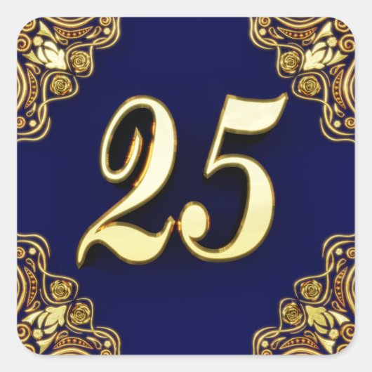 25e verjaardag of Jubileum Regal Gold en Blue Vierkante Sticker (Voorkant)